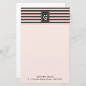 Chic Blush en Gray Monogrammed Stationery Briefpapier (Voorkant / Achterkant)