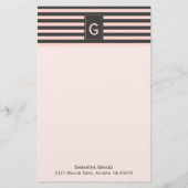 Chic Blush en Gray Monogrammed Stationery Briefpapier (Voorkant)
