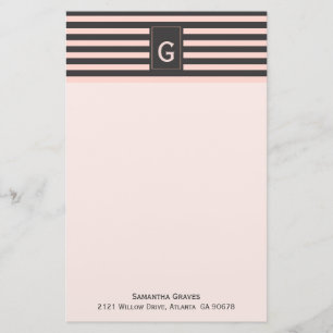 Chic Blush en Gray Monogrammed Stationery Briefpapier