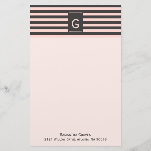 Chic Blush en Gray Monogrammed Stationery Briefpapier (Voorkant)