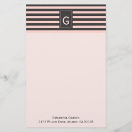 Chic Blush en Gray Monogrammed Stationery Briefpapier