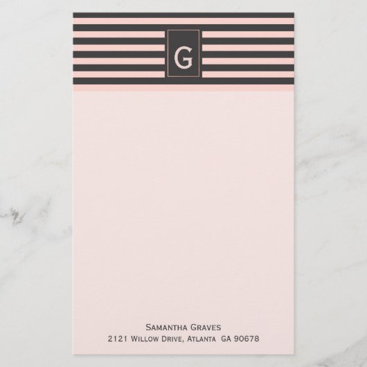Chic Blush en Gray Monogrammed Stationery Briefpapier (Voorkant)