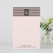 Chic Blush en Gray Monogrammed Stationery Briefpapier (Staand voorkant)