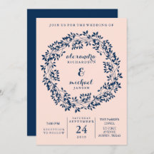 Chic Blush en Navy Botanical Wreath Wedding