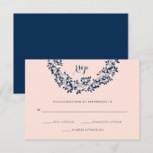 Chic Blush en Navy Botanische Krans RSVP Kaartje (Voorkant / Achterkant)
