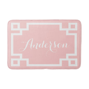 Chic Blush en Wit Grieks Key Custom Monogram Badmat