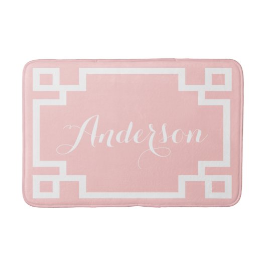 Chic Blush en Wit Grieks Key Custom Monogram Badmat (Voorkant)