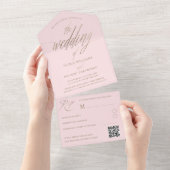Chic Blush & Faux Gold Kalligrafie De bruiloft van All In One Uitnodiging (Afscheurbaar)
