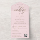 Chic Blush & Faux Gold Kalligrafie De bruiloft van All In One Uitnodiging (Binnen)