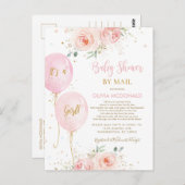 Chic Blush Floral Balloons Baby shower per Mail Briefkaart (Voorkant / Achterkant)