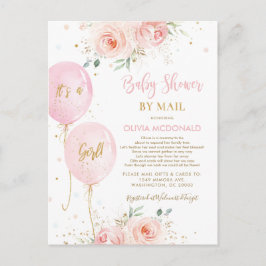 Chic Blush Floral Balloons Baby shower per Mail Briefkaart