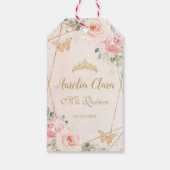 Chic Blush Floral Butterflies Quinceanera Favor Cadeaulabel (Achterkant)