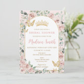 Chic Blush Floral Butterflies Royal Vrijgezellenfe Kaart (Staand voorkant)