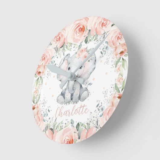 Chic Blush Floral Elephant Girl Bedroom Nursery Ronde Klok (Hoek)