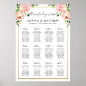 Chic Blush Floral Flowers Wedding Seating Chart A2 Poster (Voorkant)