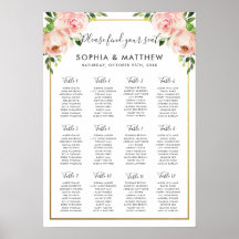 Chic Blush Floral Flowers Wedding Seating Chart A2
