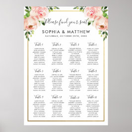 Chic Blush Floral Flowers Wedding Seating Chart A2 Poster