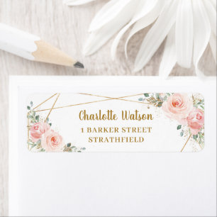 Chic Blush Floral Gold Geometric Return Address Etiket