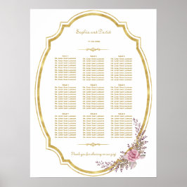 Chic Blush Floral Gold Lijst Seating Chart Poster