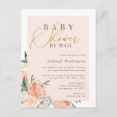 Chic Blush Floral Gold Script Baby shower per post Uitnodiging Briefkaart (Voorkant)