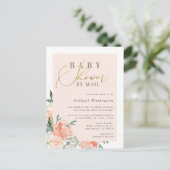 Chic Blush Floral Gold Script Baby shower per post Uitnodiging Briefkaart (Staand voorkant)