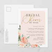 Chic Blush Floral Gold Vrijgezellenfeest per post Uitnodiging Briefkaart (Voorkant / Achterkant)