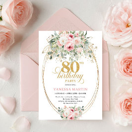 Chic Blush Floral Greenery Gold 80th Birthday Kaart