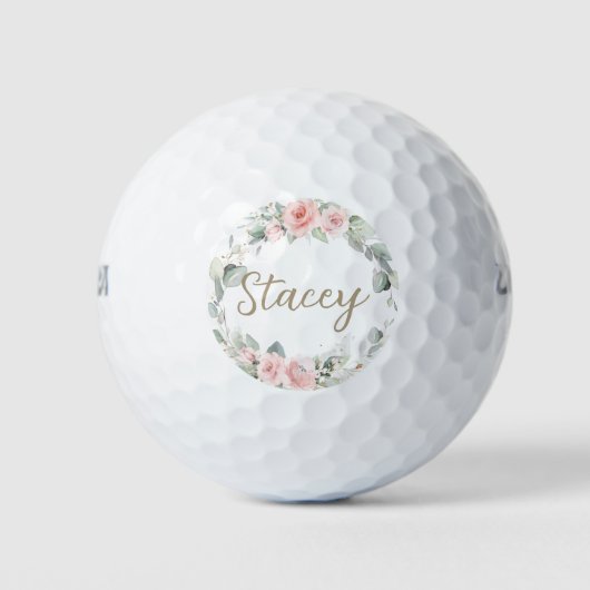 Chic Blush Floral Greenery Wreated Initiaal Name Golfballen (Voorkant)