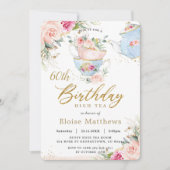 Chic Blush Floral High Tea 60th Birthday Party Kaart (Voorkant)