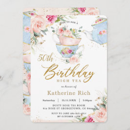 Chic Blush Floral High Tea Birthday Party OM HET E Kaart