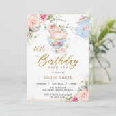 Chic Blush Floral High Tea Birthday Party OM HET E Kaart (Staand voorkant)