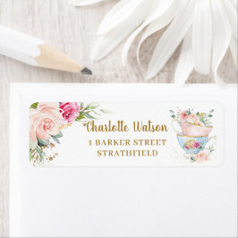 Chic Blush Floral High Tea Party Return Address Etiket