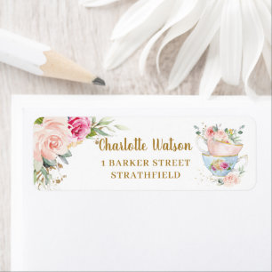 Chic Blush Floral High Tea Party Return Address Etiket