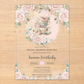 Chic Blush Floral High Tea Party Vrijgezellenfeest Acryl Uitnodigingen (Voorkant)