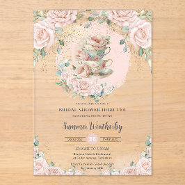 Chic Blush Floral High Tea Party Vrijgezellenfeest Acryl Uitnodigingen