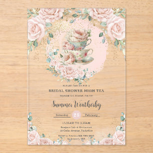 Chic Blush Floral High Tea Party Vrijgezellenfeest Acryl Uitnodigingen