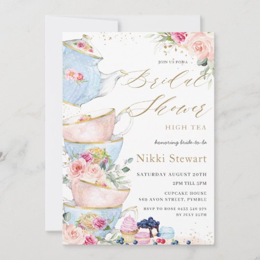 Chic Blush Floral High Tea Party Vrijgezellenfeest Kaart (Voorkant)
