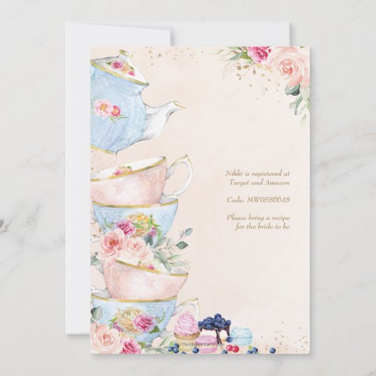 Chic Blush Floral High Tea Party Vrijgezellenfeest Kaart (Achterkant)