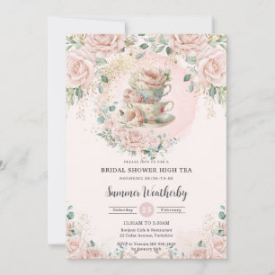 Chic Blush Floral High Tea Party Vrijgezellenfeest Kaart