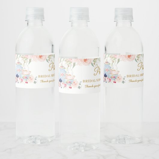 Chic Blush Floral High Tea Party Vrijgezellenfeest Waterfles Etiket (Flessen)