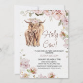 Chic Blush Floral Koe en kalf Baby shower Kaart (Voorkant)