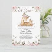 Chic Blush Floral Oh Deer Baby shower Uitnodiging (Staand voorkant)