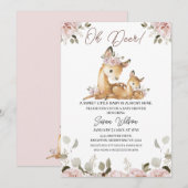 Chic Blush Floral Oh Deer Baby shower Uitnodiging (Voorkant / Achterkant)
