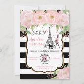 Chic Blush Floral Paris Verjaardag Eiffeltoren Kaart (Voorkant)
