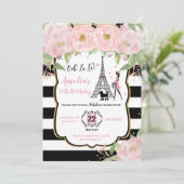 Chic Blush Floral Paris Verjaardag Eiffeltoren Kaart (Staand voorkant)