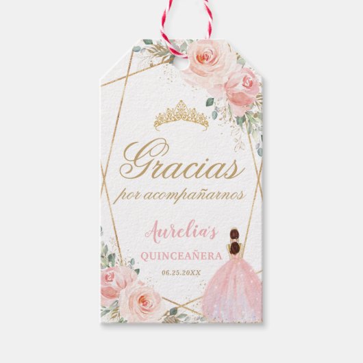 Chic Blush Floral Quinceanera Favor Dank u Cadeaulabel (Voorkant)