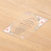 Chic Blush Floral Roos Gold Butterfly Quinceañera Acryl Uitnodigingen (Laagn)