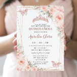 Chic Blush Floral Roos Gold Butterfly Quinceañera Kaart<br><div class="desc">Deze chic Quinceañera-uitnodiging is voorzien van een roos gouden prinses tiara, een geometrisch lijst geadorbeerd door een verfijnde waterverf bloesbloem en zachte groene foliage. Pas het met uw details gemakkelijk en snel aan, druk eenvoudig de pas het knoop aan om de stijl en de plaatsing van de tekst verder te...</div>