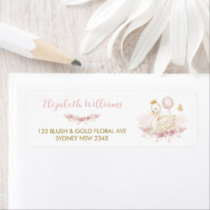 Chic Blush Floral Swan Princess Return Address Etiket
