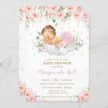 Chic Blush Floral Sweet Sleeping Baby Girl Shower 